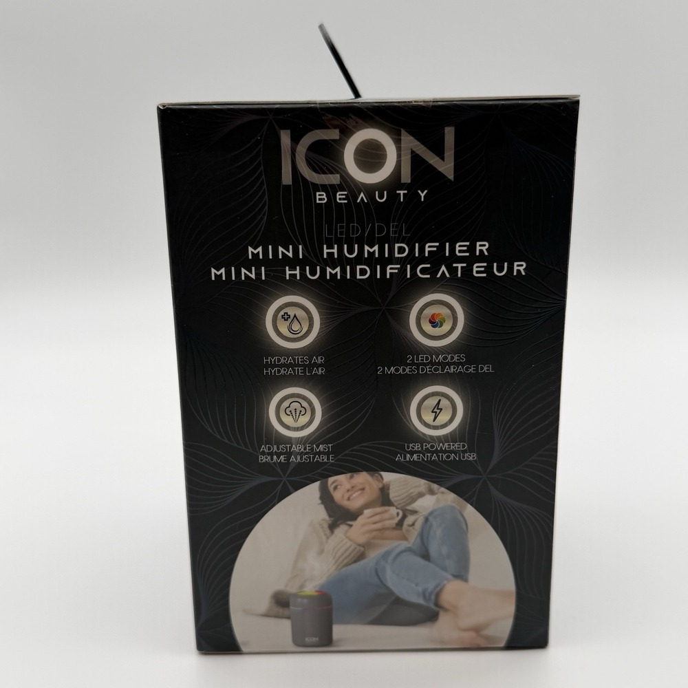 ICON Beauty LED Mini Humidifier USB Powered 2 LED Modes Gray NIB - Picture 5 of 14